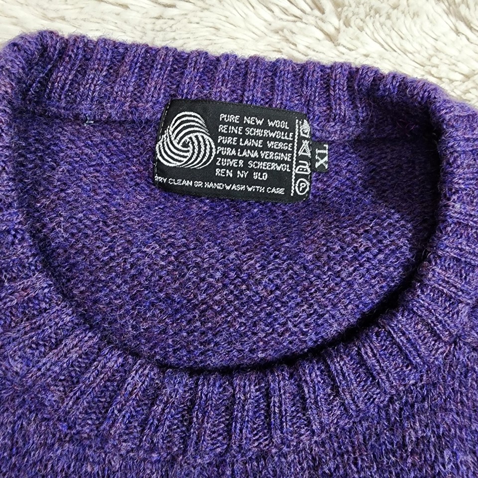 Pure New Wool Men's Size XL Purple Knit Sweater Pullover 100 Wool eBay