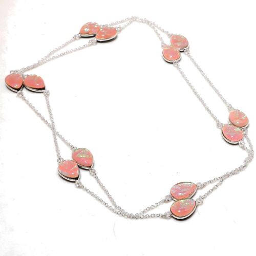 Orange Australian Triplet Opal Pear Shape Gemstone Jewelry Necklace 36" CH 7020 - Picture 1 of 7