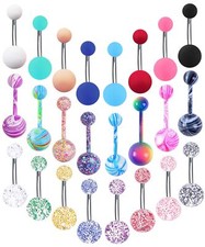 24-50Pcs 14G Stainless Steel Belly Button Rings for Women CZ Screw Navel Bars...