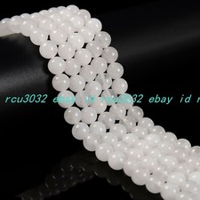 Natural White Jade Smooth Round Beads 4mm 6mm 8mm 10mm 12mm 15.5 in Strand