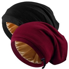 2 Pcs Adjustable Silk Satin Bonnet Hair Wrap for Sleeping - Silk Lined Slouchy w