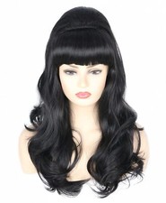 Women Wigs Black Beehive Wigs Bouffant Wig Long Wavy Halloween 60s 70s Costum...