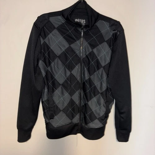 Metro Black Rue21 Men's Size S Zip Up Jacket Argyle Diamond Pattern - product listing photo