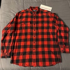VINTAGE Polo Ralph Lauren Buffalo Plaid Flannel Button Work Shirt sz Medium Red