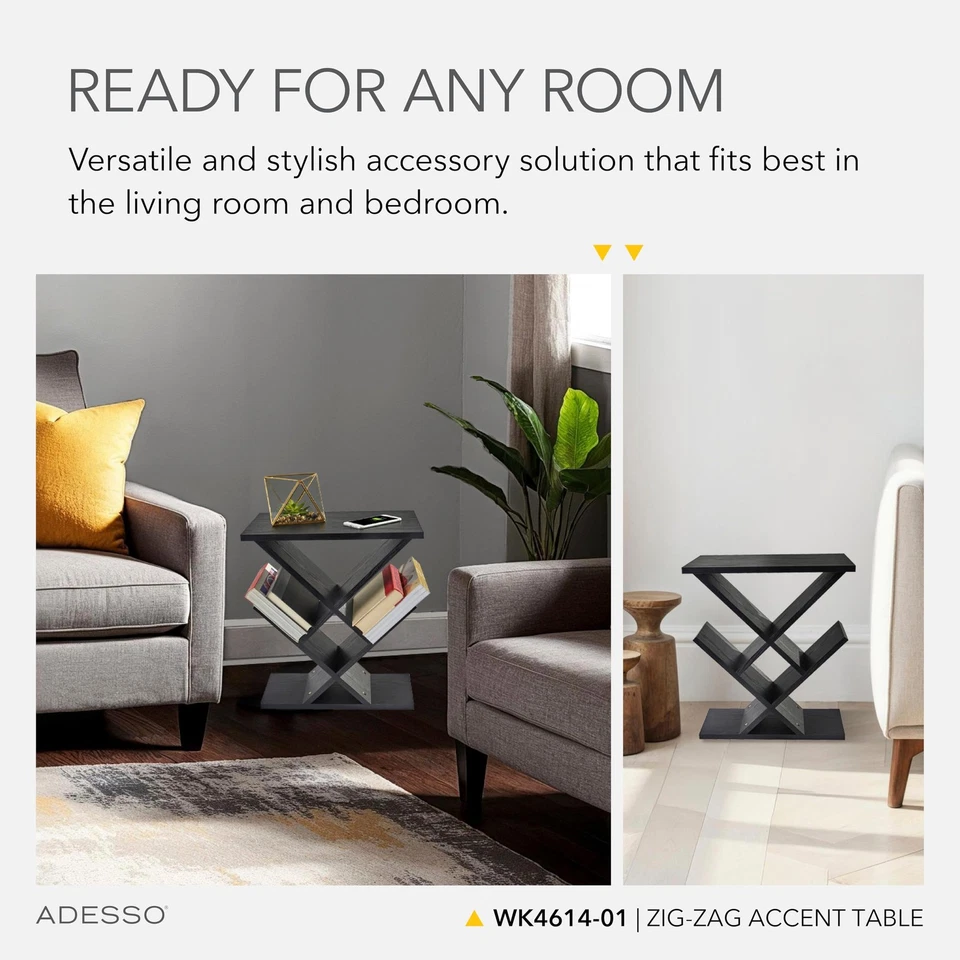 Mesa de acento en zig-zag - Estantería de mesa - Mesa auxiliar de almacenamiento. Muebles para el hogar... Foto 3 de 4
