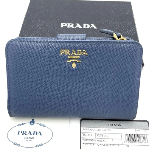 Portefeuille PRADA Saffiano bi pli 1M1225 bleu authentique