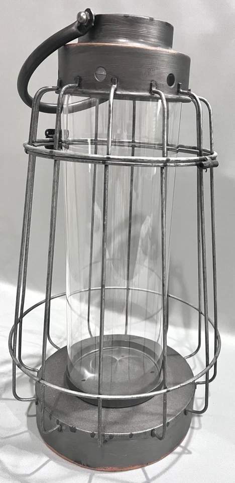 LINTERNA con Inserto de Vidrio Extraíble-Se Adapta a Pilar Vela-Metal Gris con Cobre Cepillado Foto 2 de 4