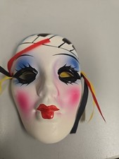 Vintage Mardi Gras Porcelain Ceramic Painted Face Mask Wall Hanging Piano Music