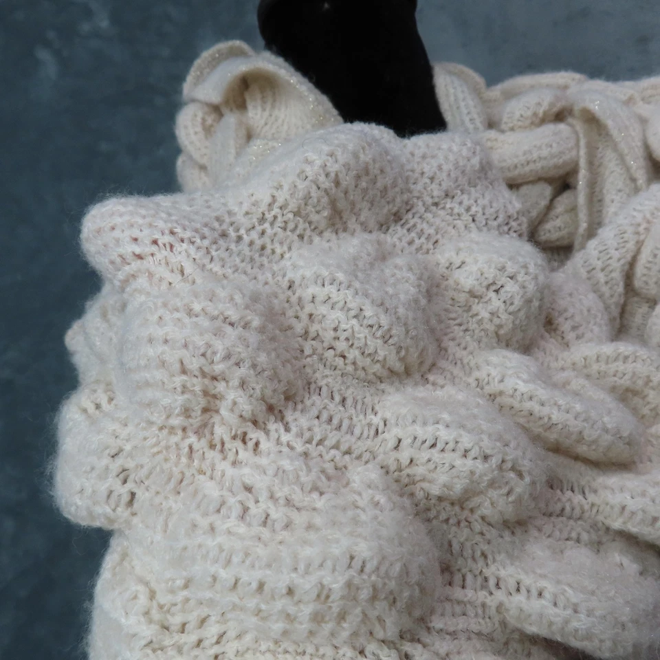 Charlotte Russe Scarf Womens One Size Ivory Chunky Cable Knit Scalloped Winter - Image 3 of 4