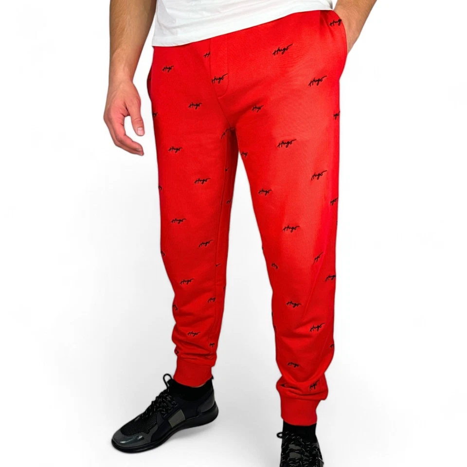 Mens HUGO oggers Red Tracksuit Bottoms With Logo - Duritiba Size M - Image 4 of 4
