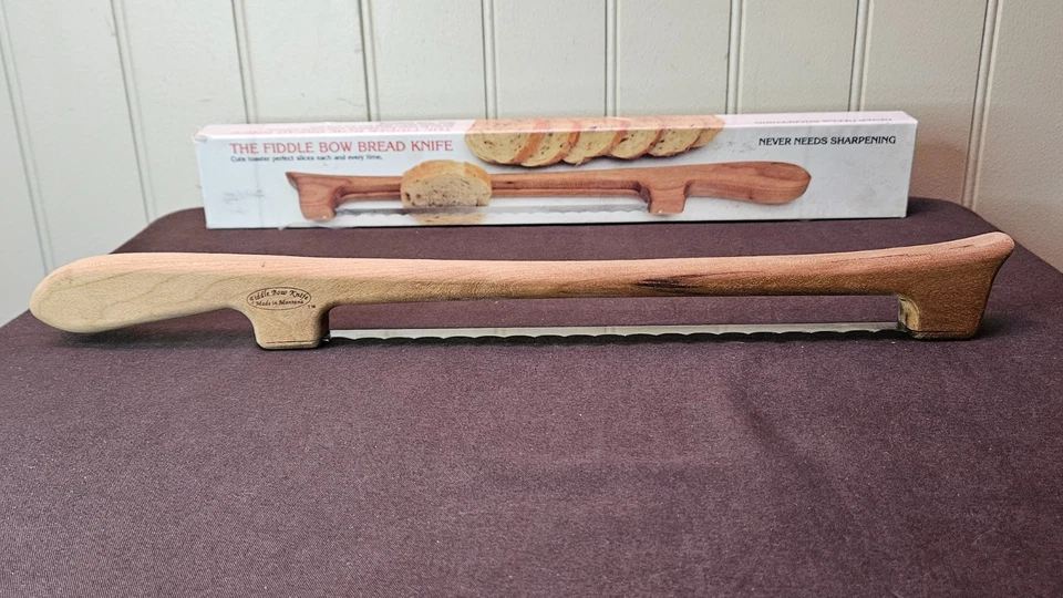 Cuchillo para pan derecho arco violín arce Montana Mountain Woods original 91/2” hoja cerezo Foto 3 de 4