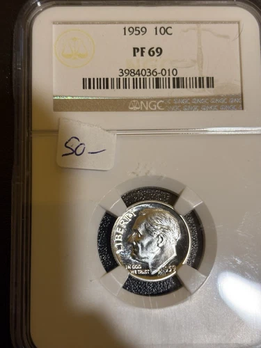 1959 Roosevelt Dime Proof 69 Gem Ngc Graded Priced Below Bid!! Free Shipping 