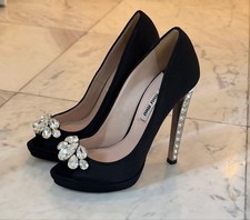 Miu Miu Open Toe Pumps Size 37 Black Satin 11cm Heel Elegant Design