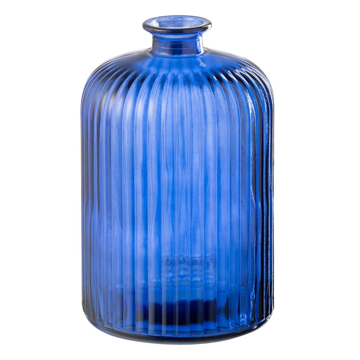 Vase bouteille en verre bleu Stripe 23cm ideal pour un centre de table estival