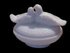 Vintage Westmoreland Milk Glass Love Birds Covered Candy Dish White Birds Nest