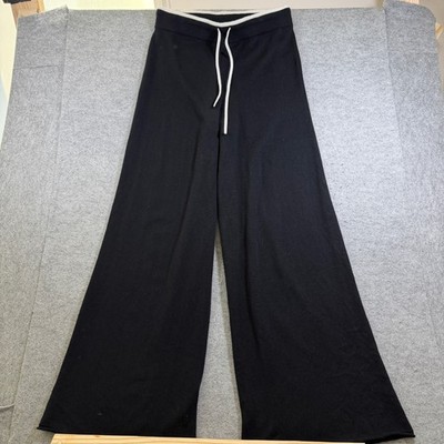Splendid Wide Leg Pants Women L Black Wool Cashmere Silk Blend Drawstring Lounge