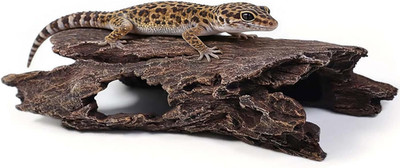 Leopard Gecko Hide, 10'' Reptile Hideout, Resin Simulated Hollow Log for Aquarium