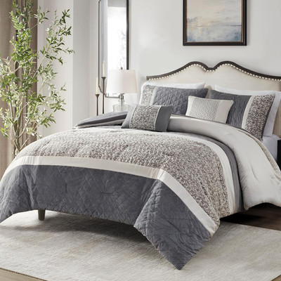 Luxurious  Queen Comforter Set - Fuzzy & Warm 5 Piece Grey Bedding