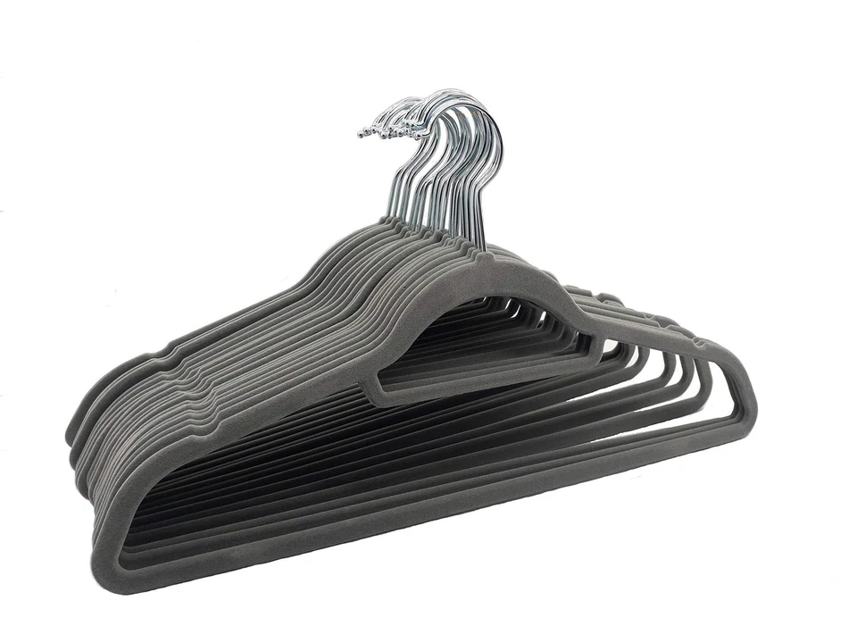 Matec 20er Set graue Samt Kleiderbügel rutschfest 45 cm breit schmal robust g...