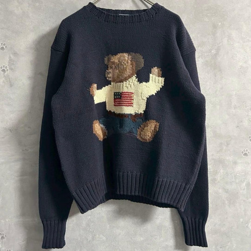 Vintage 90's Polo Ralph Lauren Polo Bear American Flag Sweater Knit Size M Used - Image 1