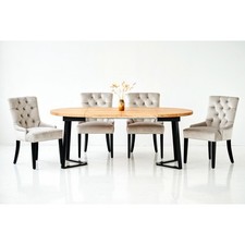 Design Esszimmer Tisch + 6 Chesterfield Lehnstühle Sitz Gruppe Stühle Holz Stuhl