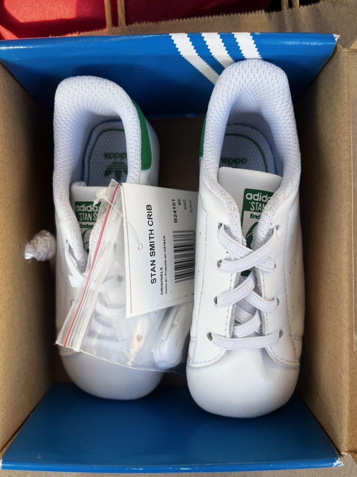 PONY NUOVE sneakers Adidas originali bambino taglia 5k bianco verde Stan Smith culla B24101