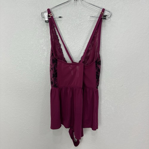 Cacique Teddy Lingerie Sleep Romper 14/16 Women Pink Lace Stretch Coquette Sleep - Picture 3 of 15