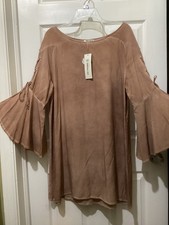 Ee: Some Dress Beige Mineral Wash Kimono Sleeve Short Dress Boho Hippie~M~NWT