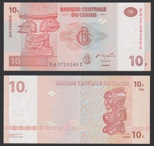 Congo DR 10 francs 2003.06.30. Apui-Tete Chef Luba Carving P93A HdM Print UNC