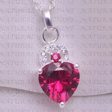 5.30Crt Heart Shape Natural Ruby and Diamond Prong Pendant 18K White Gold Plated