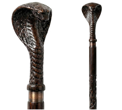 Antique Style Snake Head Walking Stick Cane Wood Vintage Gift for Men Women Prop
