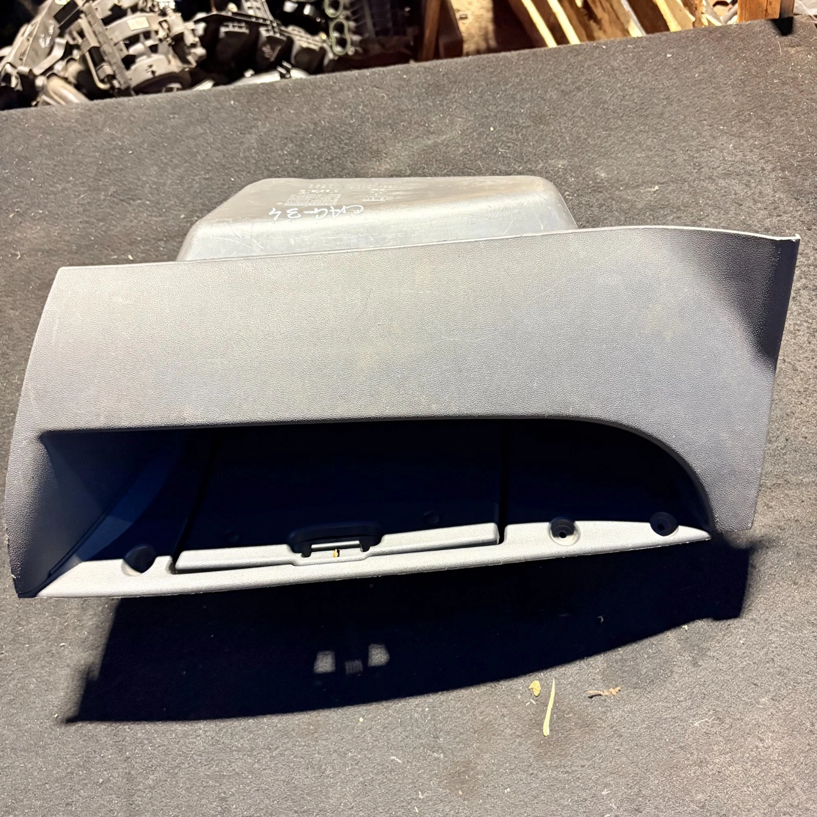 Actual Fiat 500 passenger dashboard glove box cubby front view part 735446265