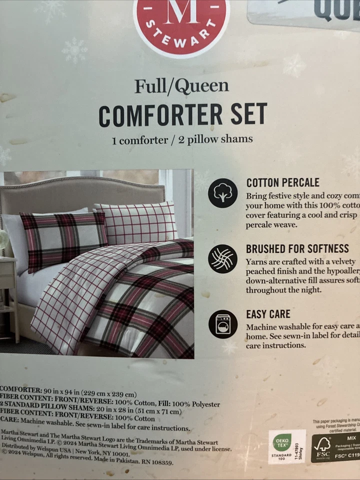 Edredón Martha Stewart Completo/Reina 3 Piezas 100% Algodón Cuadros Leer Descripción Foto 2 de 4