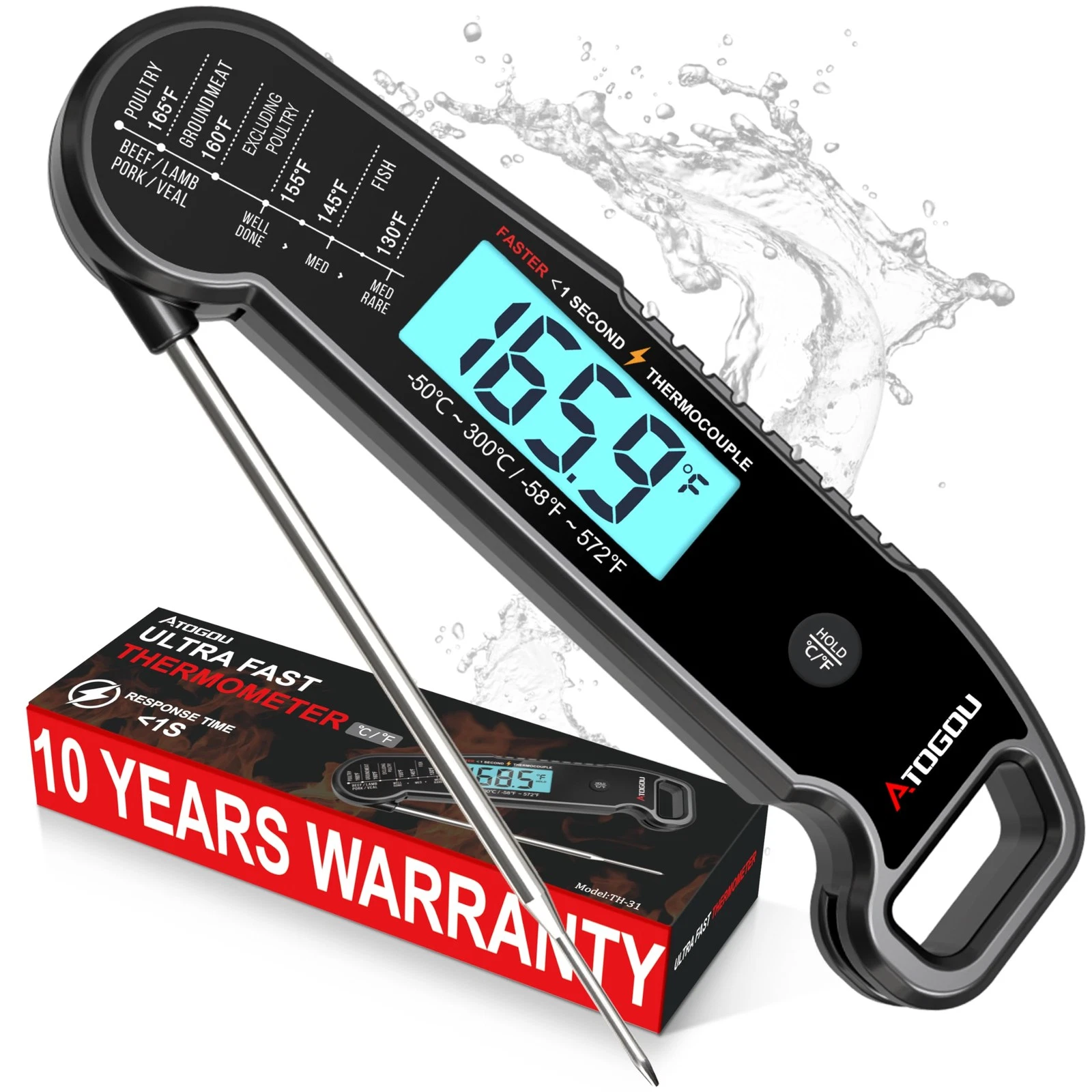 Meat Thermometer, Professional Food Thermometer, 1 Sec Instant Read, ±0.5℉ A...