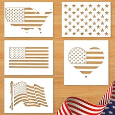 5PCS American Flag Stencils 50 Star American Map Stencil for Painting on Wood Cr