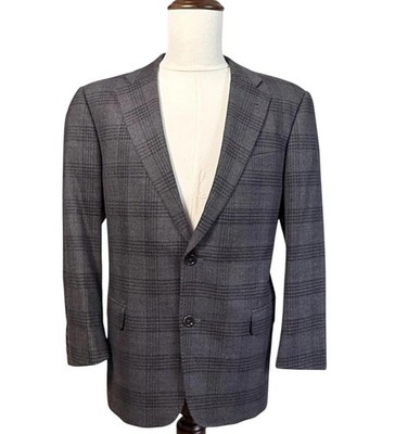Armani Collezioni G-Line Mens Black Gray Plaid Wool Sportcoat Blazer Jacket 42