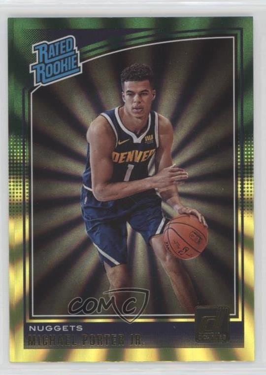 2018-19 Panini Donruss Holo Green & Yellow Laser Michael Porter Jr Rookie RC 0ad