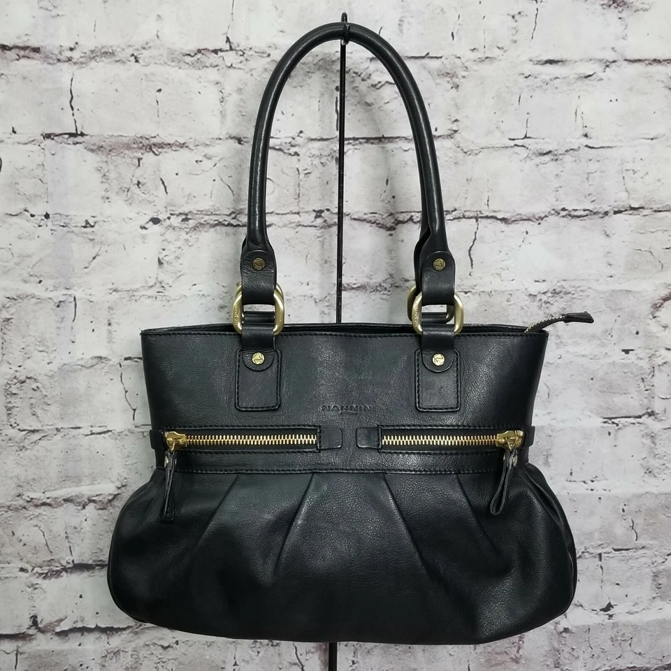 Bolso de Mano Nannini Italia Negro Cuero Genuino Herrajes Dorados Rumania Foto 2 de 4