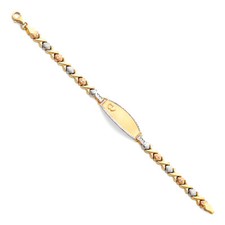 Real 14K Tri Tone Gold Womens Stampato Heart XOXO I.D Name Bracelet