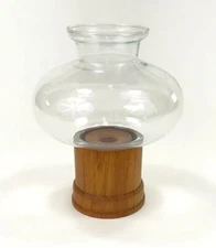 Mid Century Modern Teak and Glass  Hurricane Candle Holder  Gailstyn Sutton 1970