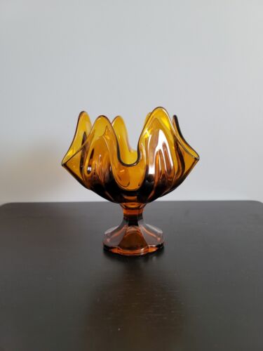 Vintage L.E. Smith Dark Amber Swung Glass Handkerchief Vase Pedestal Compote - Picture 1 of 8