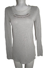 SIMPLY VERA, Size Medium, Gray Tunic Top, Beaded & Sequins, Long Sleeves,  Modal