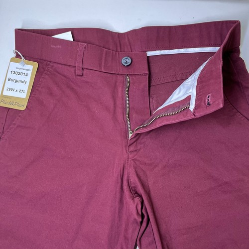 Men's Slim Fit Khaki Pants Stretch Cropped Chino Skinny Pants Burgundy 29x27 - 第 8/8 張圖片
