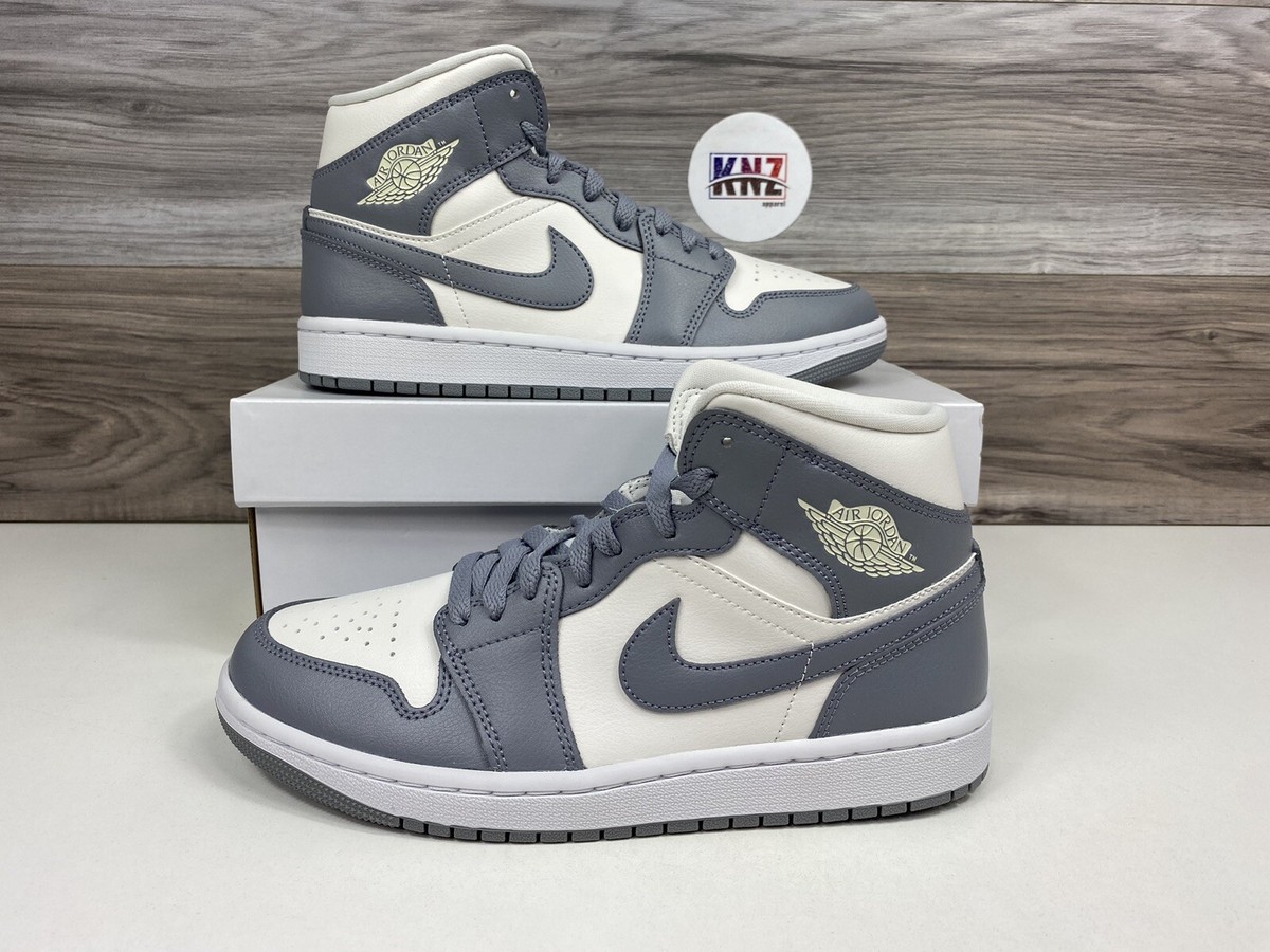 NEW Nike Air Jordan 1 Mid Stealth Grey White Sail Shoes NEW Nike Air Jordan 1 Mid Stealth Grey White Sail Shoes