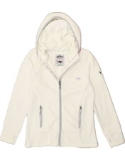 Kangaroos Womens Hooded Fleece Jacket Uk 14 Large White Polyester Sb04