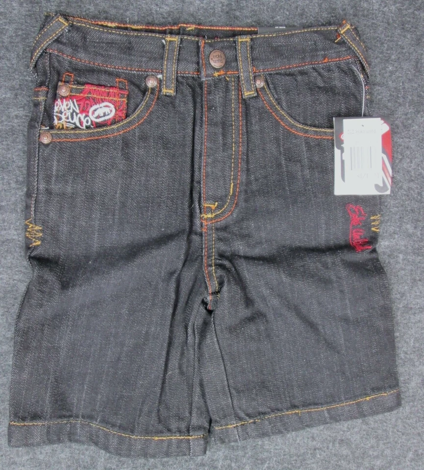 Pantalones Cortos Vaqueros Vintage Y2K Ecko Unltd Niño Talla 3T Negros Graffiti Bordados Hip Hop Foto 4 de 4