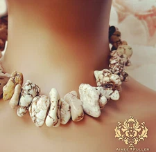 Aimee Fuller Free form Turquoise Howlite Chunky Statement Necklace White Brown