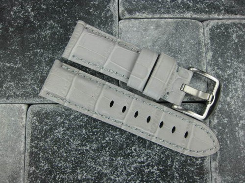 Bracelet De Montre En Cuir Gris 26mm - Style Grain D'alligator - Neuf Pour Panerai