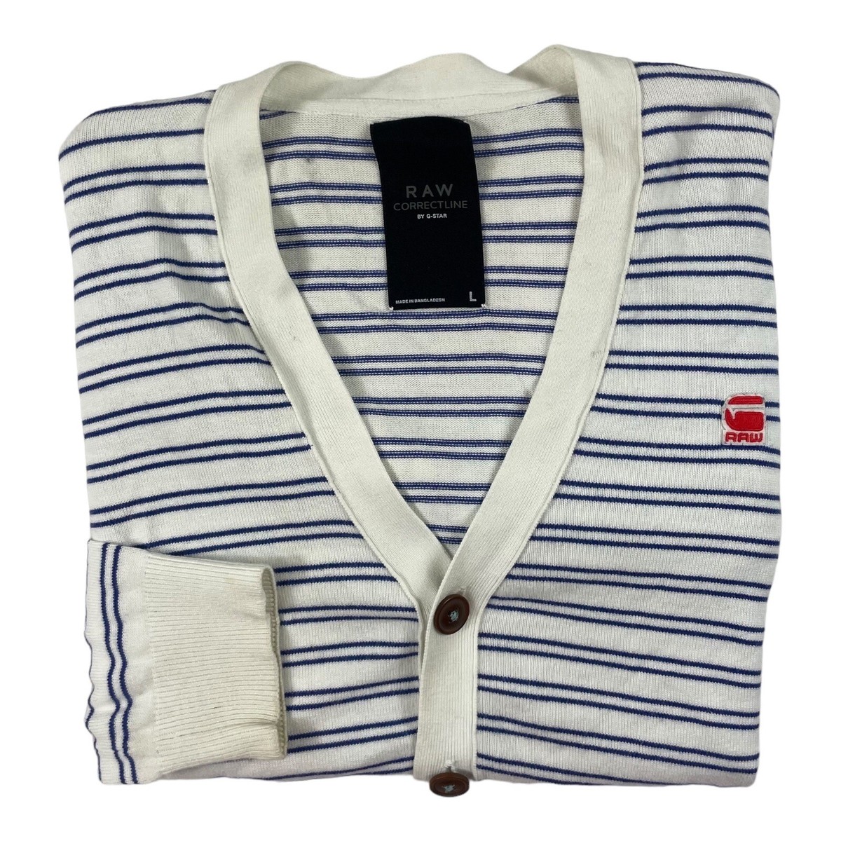 G-Star Raw Correct Line White Blue Striped Mens Cotton Cardigan 