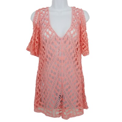 Maurices Womens Pink Crochet Lace Cold Shoulder Cover Up Blouse Top Size Large